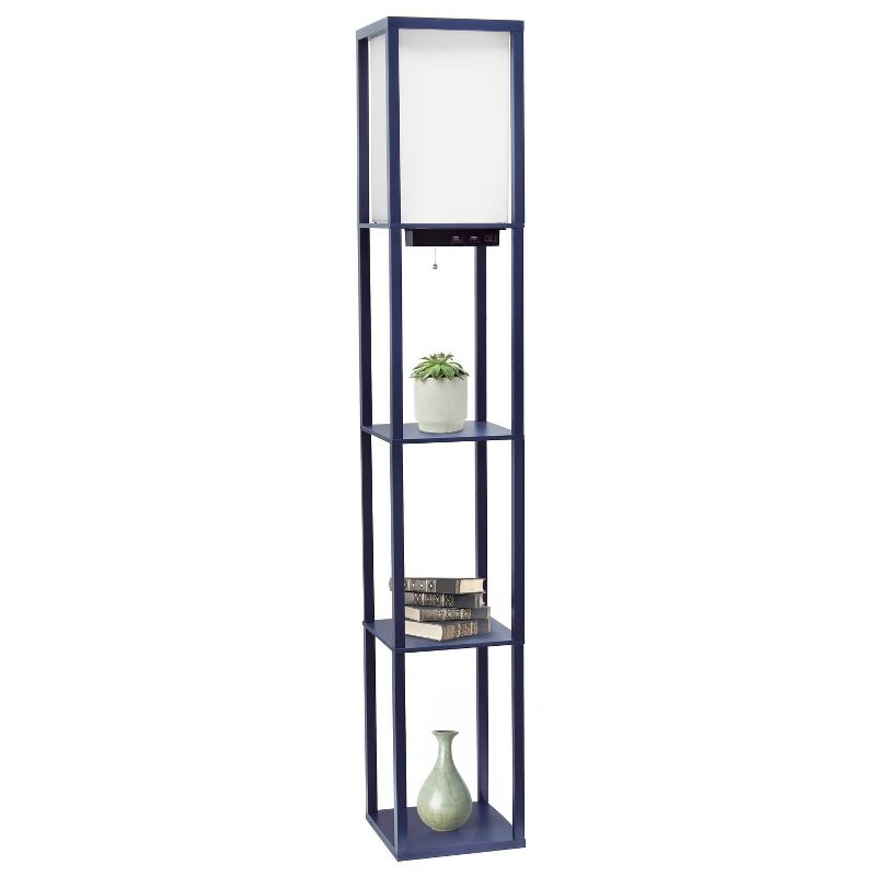 Creekwood Home Classix 62.5" 3-Tier Storage Floor Lamp with Charging Ports and Outlet Navy Blue