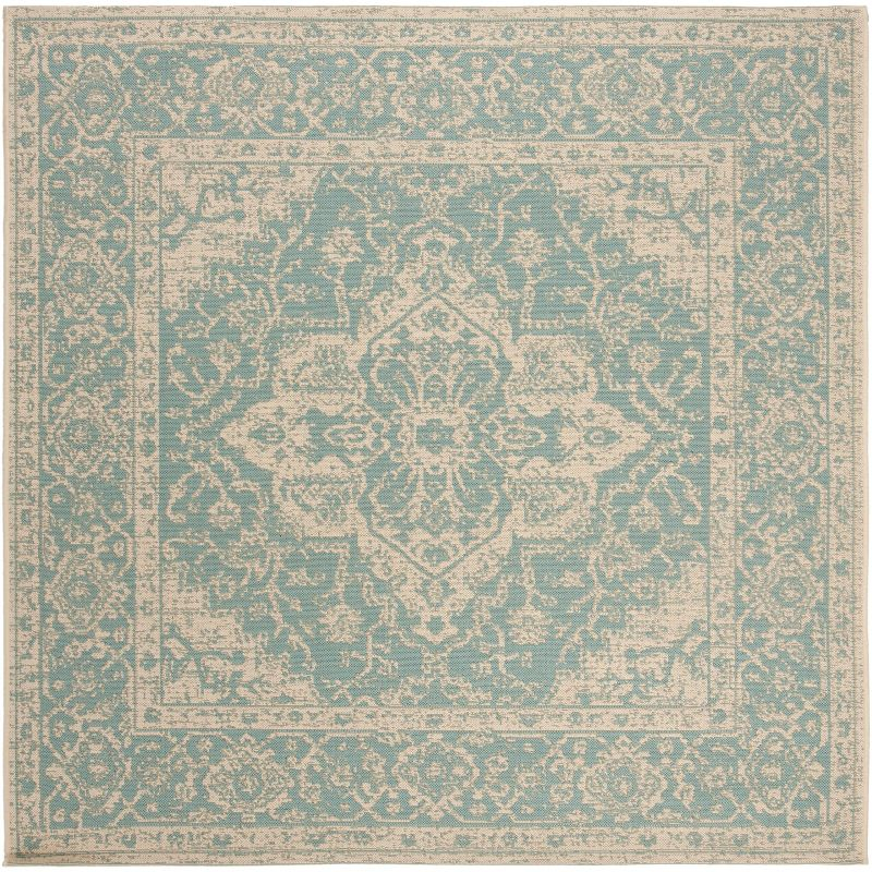 Beach House BHS137 POWER LOOMED Indoor/Outdoor Area Rug - Aqua/Cream - 4'x4' - Safavieh