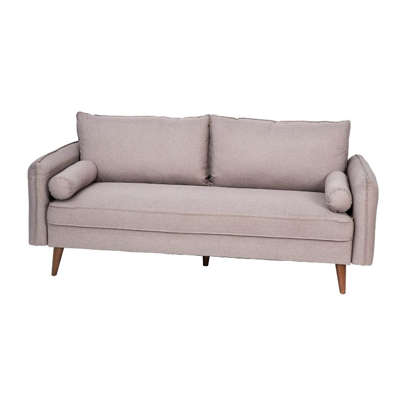 Flash Furniture Evie Mid-Century Modern Sofa with Faux Linen Fabric Upholstery & Solid Wood Legs in Taupe