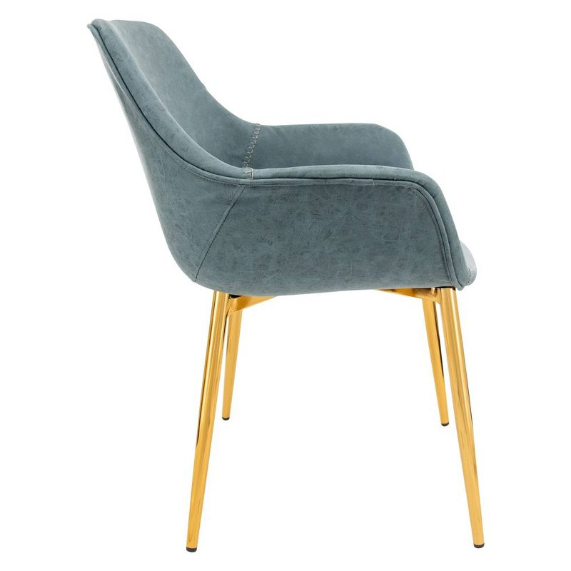 LeisureMod Markley Faux Leather Dining Chair with Arms and Gold Metal Legs, Peacock Blue