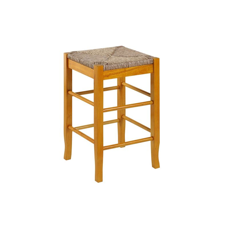 24" Rush Seat Counter Height Barstool Oak - Boraam: Hardwood Frame, Handwoven Seat, Floor Glides