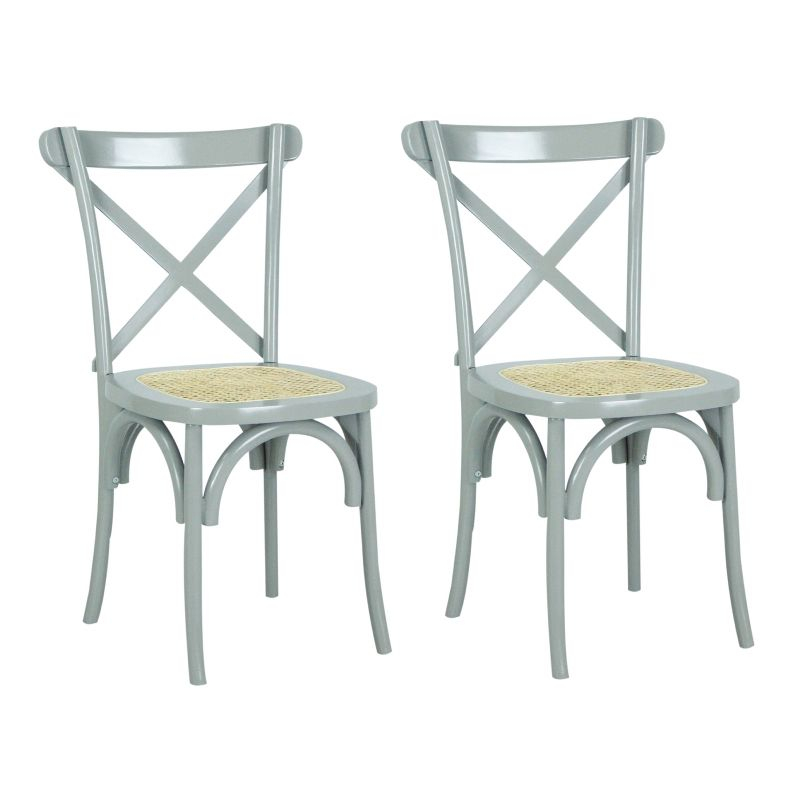 Cassis Classic Traditional X-Back Wood Rattan Dining Chair, Gray/Natural (Set of 2) - JONATHAN Y