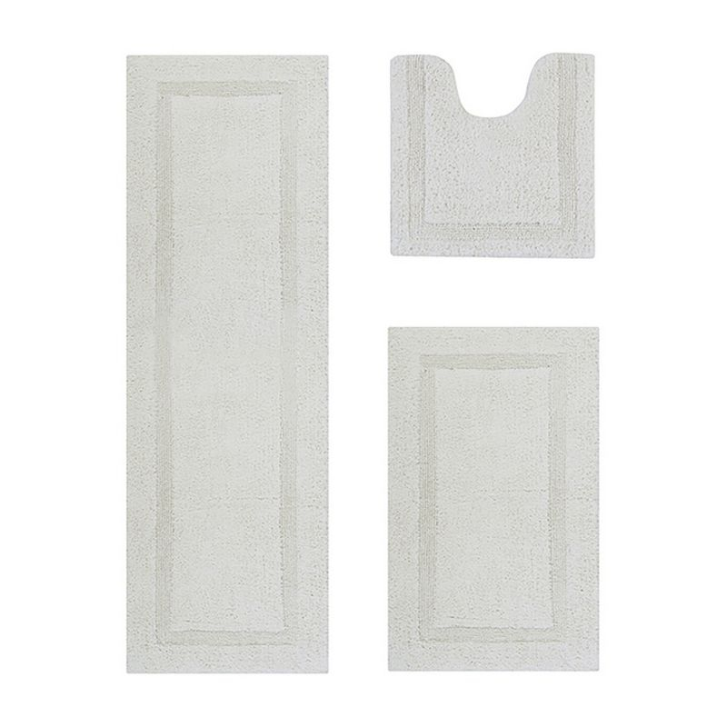 Better Trends Lux 100% Cotton Tufted Solid Reversible Bath Rug Set 3 PC (20" x 20" | 21" x 34" | 20" x 60") - Ivory