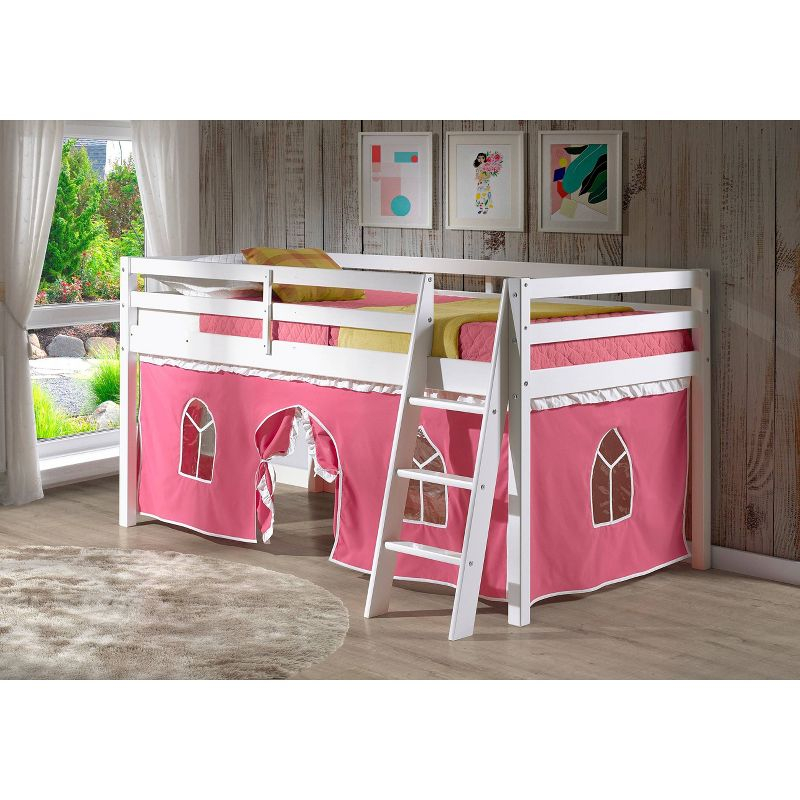 Alaterre Furniture Twin Roxy Junior Kids' Loft Bed with Tent Pink/White