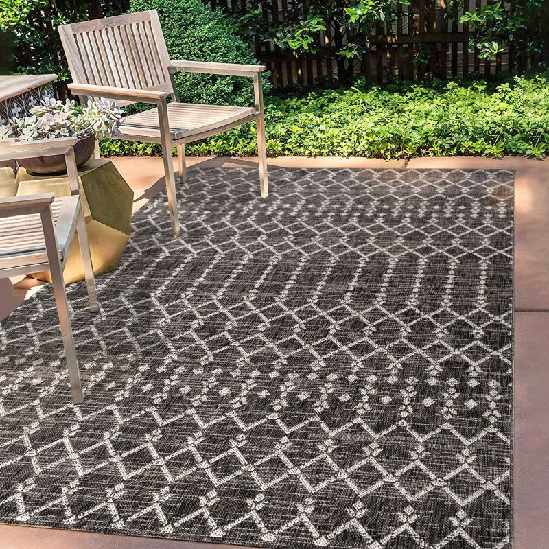 3'x5' Ourika Moroccan Geometric Textured Weave Indoor/Outdoor Area Rug, Black/Gray - JONATHAN Y