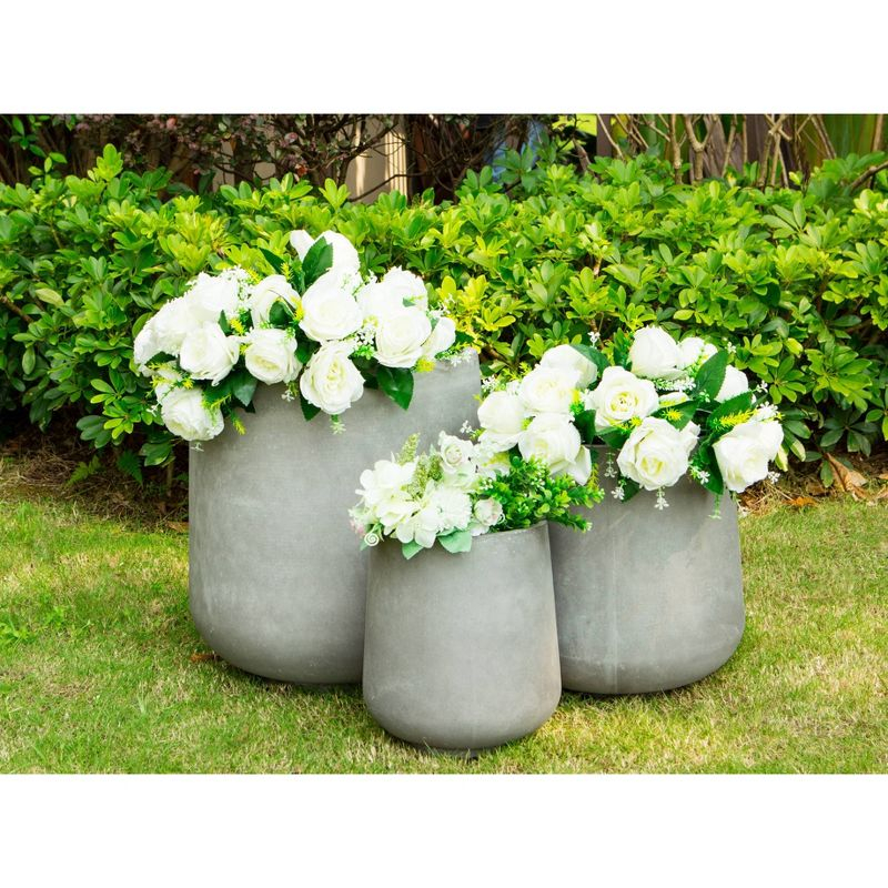 Kante Set of 3 Lightweight Concrete Footed Tulip Outdoor Planter - Rosemead Home & Garden, Inc.: Modern Design Patio Pots