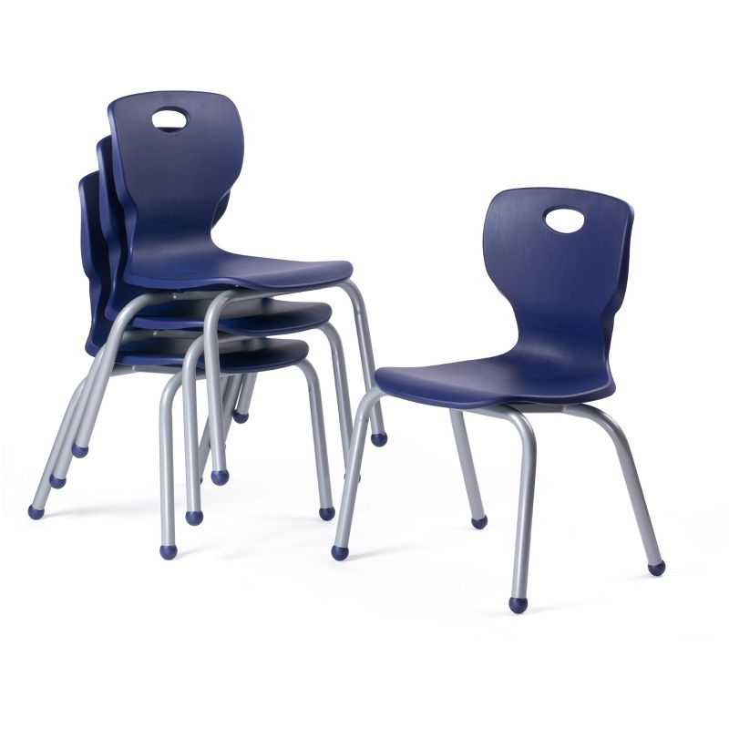 School Student Stack Chair - Luxurious and Comfortable with Riveted Frame 14'' Blue - for Classrooms in Home Learning or Office - Pack of 4 Chairs