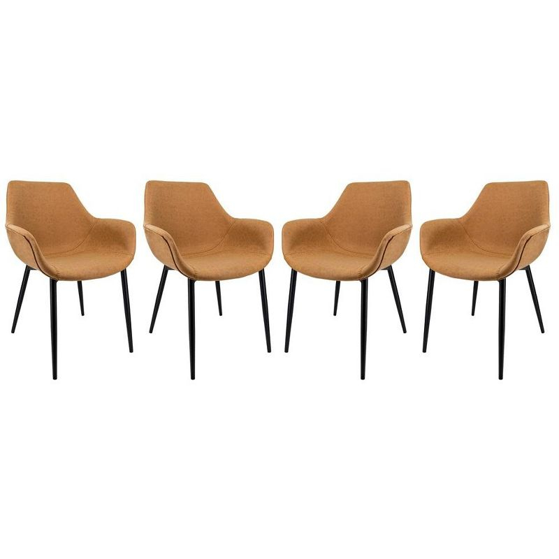 LeisureMod Markley Leather Dining Arm Chair With Metal Legs Set of 4 in Light Brown