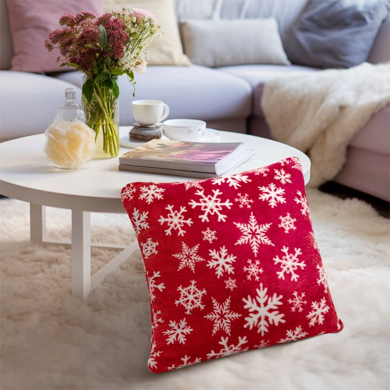 PAVILIA Set of 2 Throw Pillow Covers, Decorative Velvet Square Cushion Cases for Bed Sofa Couch Bedroom Living Room, Snowflake Red/18 x 18