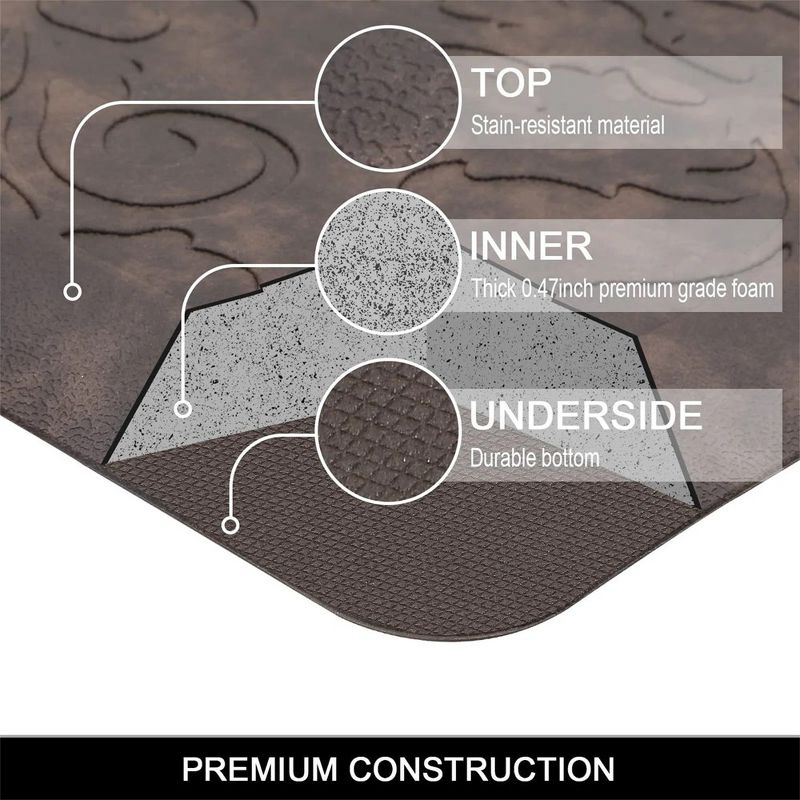 J&V TEXTILES Medallion Embossed Anti-Fatigue Stain-Resistant Cushioned Floor Mats (17" x 28" Charcoal Gray)