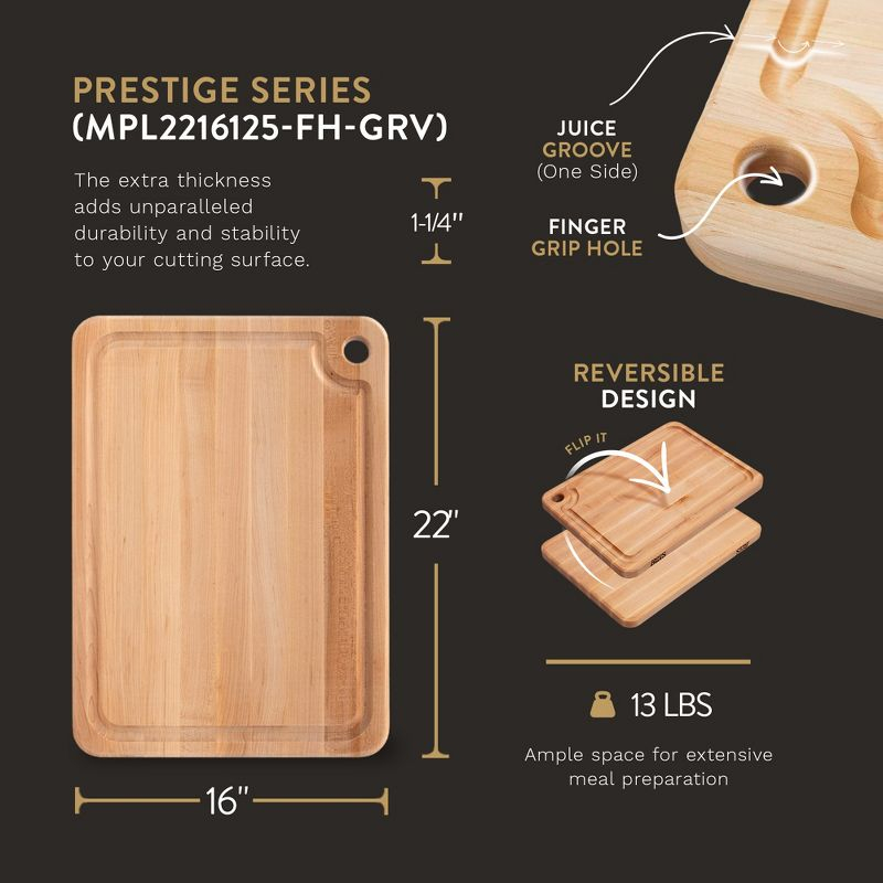 John Boos Boos Block Prestige Series Large Reversible Wood Cutting Board, 1.25-Inch Thickness, 22" x 16" x 1 1/4", Maple