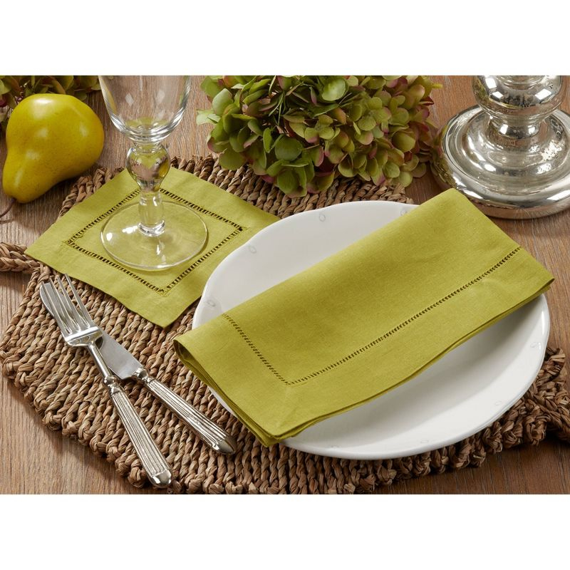 Hemstitched Cocktail Napkins Lime (Set of 12): Saro Lifestyle, 55% Linen 45% Cotton, Machine Washable, Plain Weave