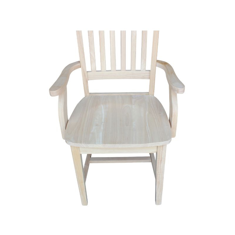 Mission Side Chair with Arms Unfinished - International Concepts: Solid Wood, Slat Back, Kitchen Furniture