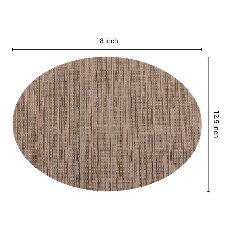 REGALWOVEN PVC Oval Kitchen Dining Table Decor Wipeable Placemats 6 Pcs Light Brown