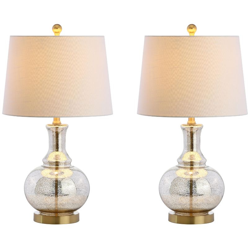 JONATHAN Y Lavelle 25" Glass LED Table Lamp, Mercury Silver/Brass Gold (Set of 2)
