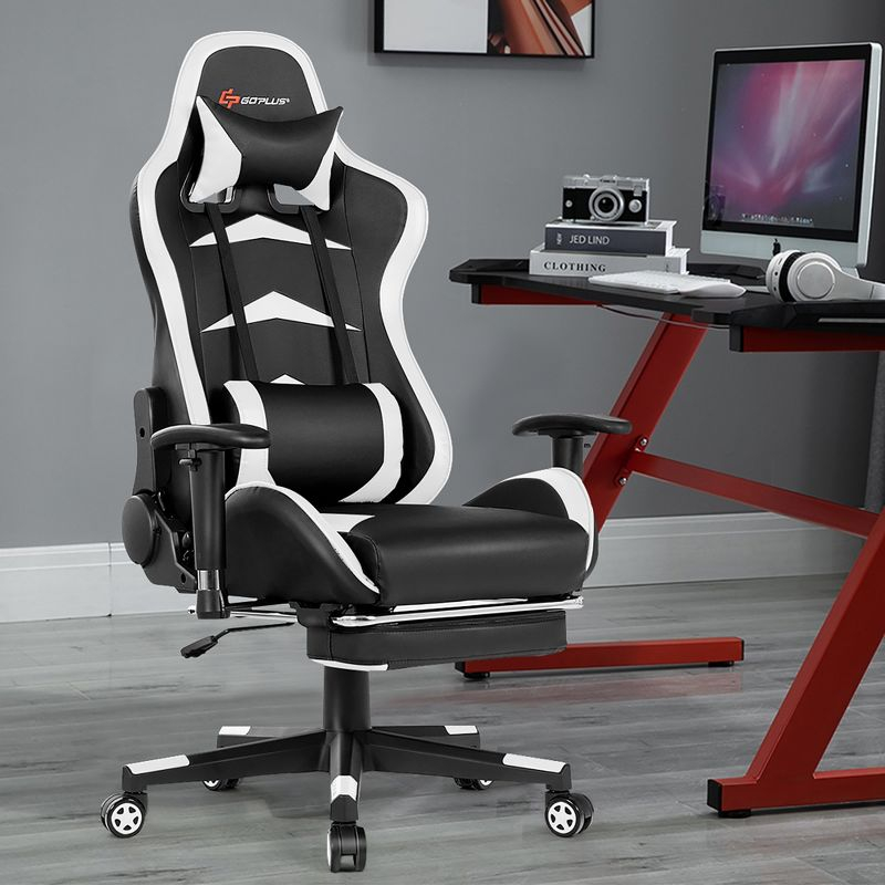 Costway Massage Gaming Chair Reclining Swivel Racing Office Chair with Footrest White