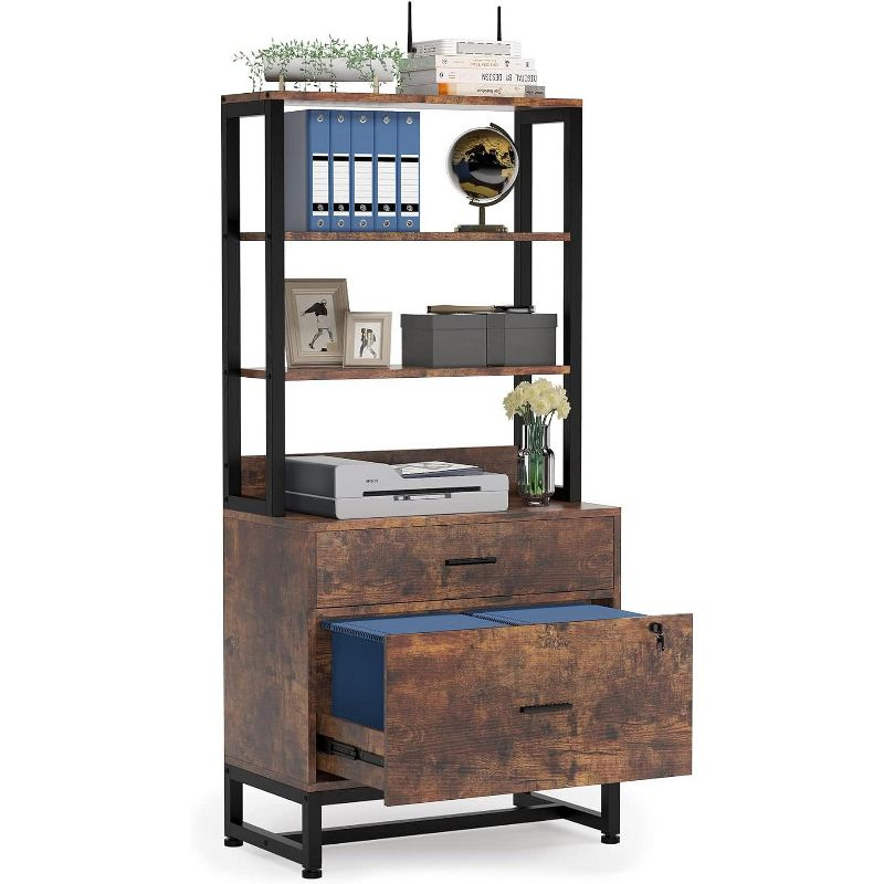 Tribesigns 2 Drawers Vertical File Cabinet, Filing Cabinet Printer Stand with Open Storage Shelves, Dark Brown