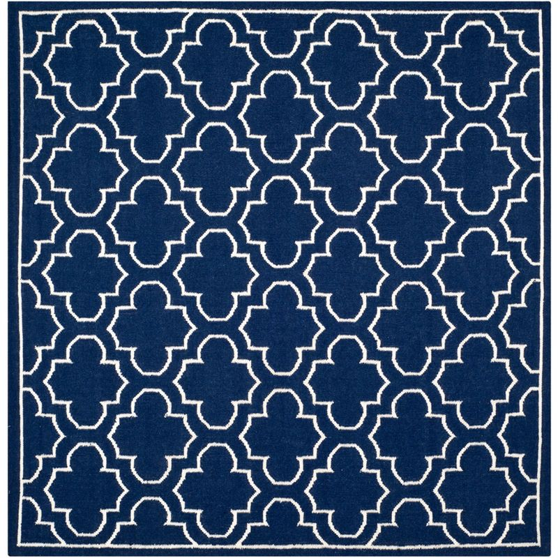 Dhurries DHU625 Hand Woven Area Rug - Navy/Ivory - 7'x7' - Safavieh.