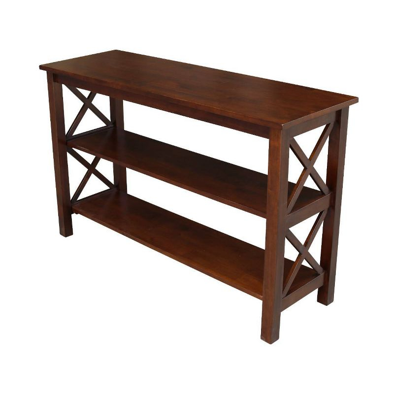 International Concepts Hampton Console Table Espresso: Stained Wood, Fixed Shelf, Rectangular Shape, Spot Clean