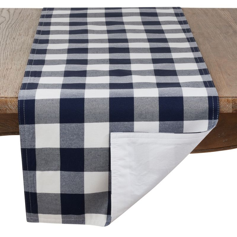 Saro Lifestyle Cotton And Poly Blend Table Runner With Plaid Design, Navy Blue, 16" x 72"