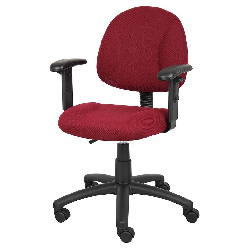 Deluxe Posture Chair with Adjustable Arms Burgundy - Boss Office Products: Ergonomic Swivel, Lumbar Support, Metal Frame