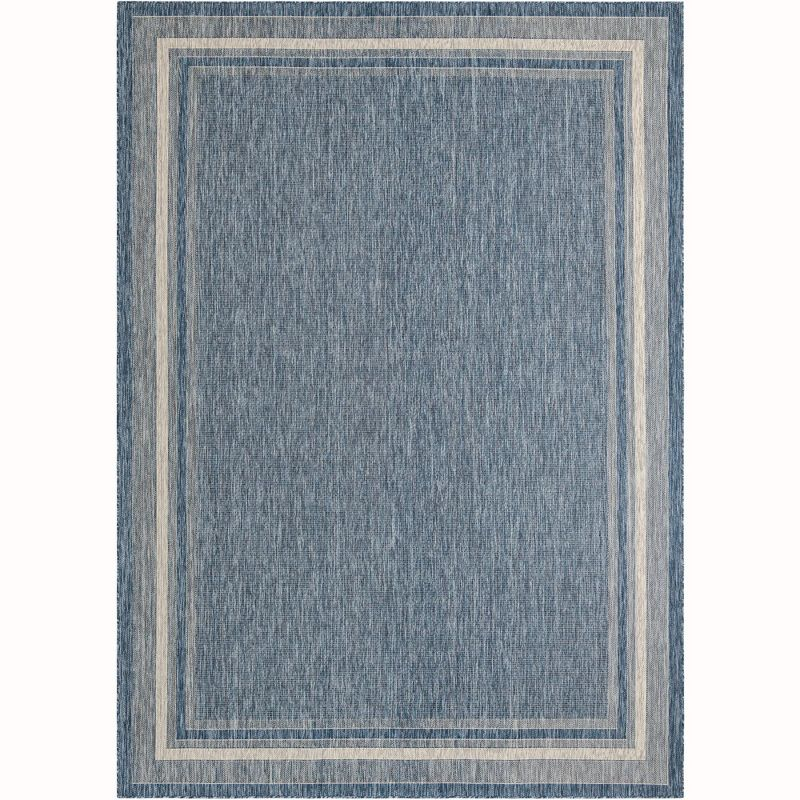 Unique Loom 10' 0 x 14' 0 Rectangle Indoor/Outdoor Border Blue Area Rug