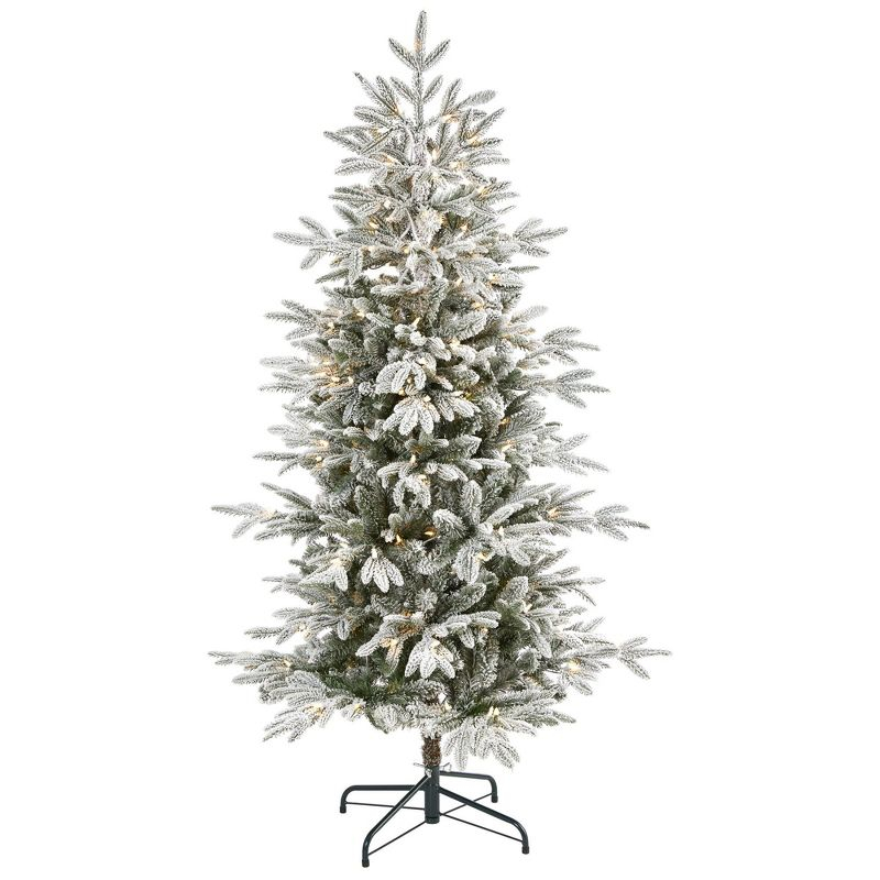 Nearly Natural 5.5’ Flocked Manchester Spruce Prelit LED Artificial Christmas Tree