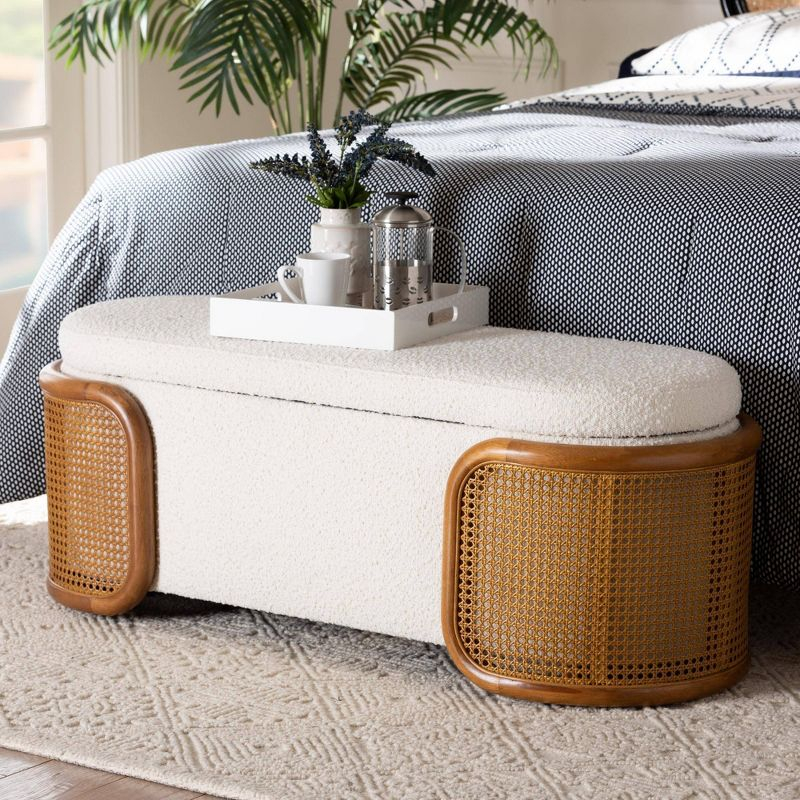 Baxton Studio Basira Boucle Fabric Storage Bench: Lift-Top, Oval, Japandi Style