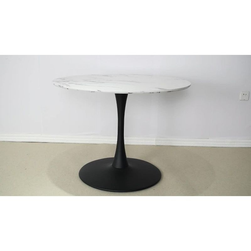 40'' Harris Round Artificial Marble Top Pedestal Modern Dining Table White Base-Maison Boucle