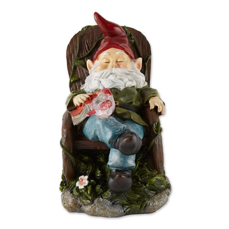 7.75" Polyresin Red Bird Rocking Chair Solar Garden Gnome - Zingz & Thingz: Outdoor Statue Decor, No Battery Required