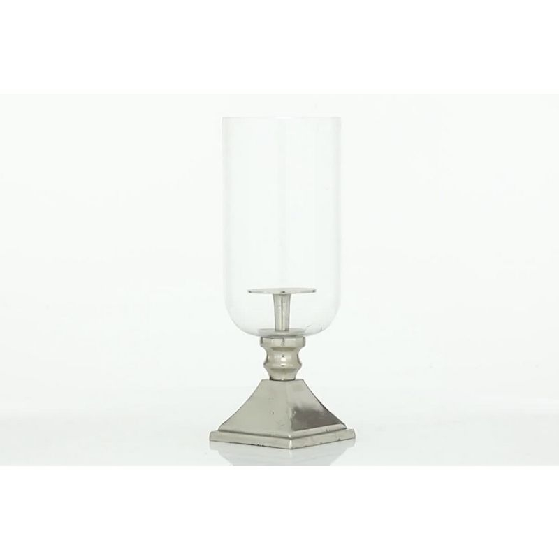Olivia & May 17" x 6" Hurricane Aluminum/Glass Candle Holder Silver : Tabletop Centerpiece