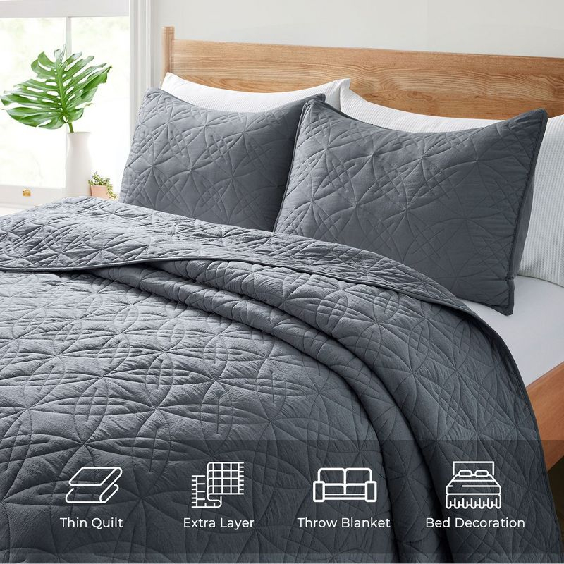 Peace Nest Premium Ultra Soft Reversible Quilted Coverlet Set, King, Dark Gray