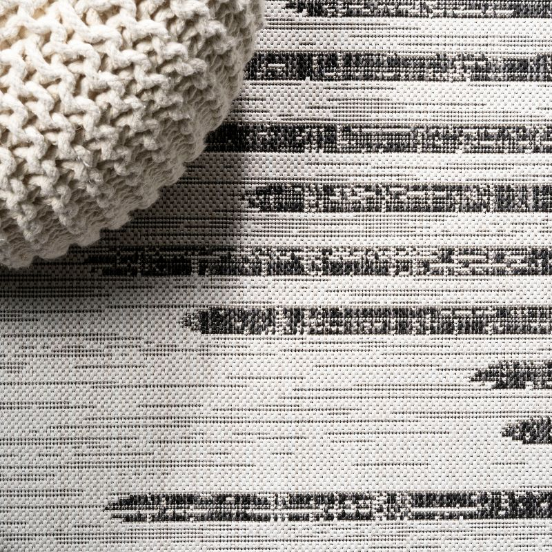 4'x6' Zolak Berber Stripe Geometric Indoor/Outdoor Area Rug, Ivory/Black - JONATHAN Y