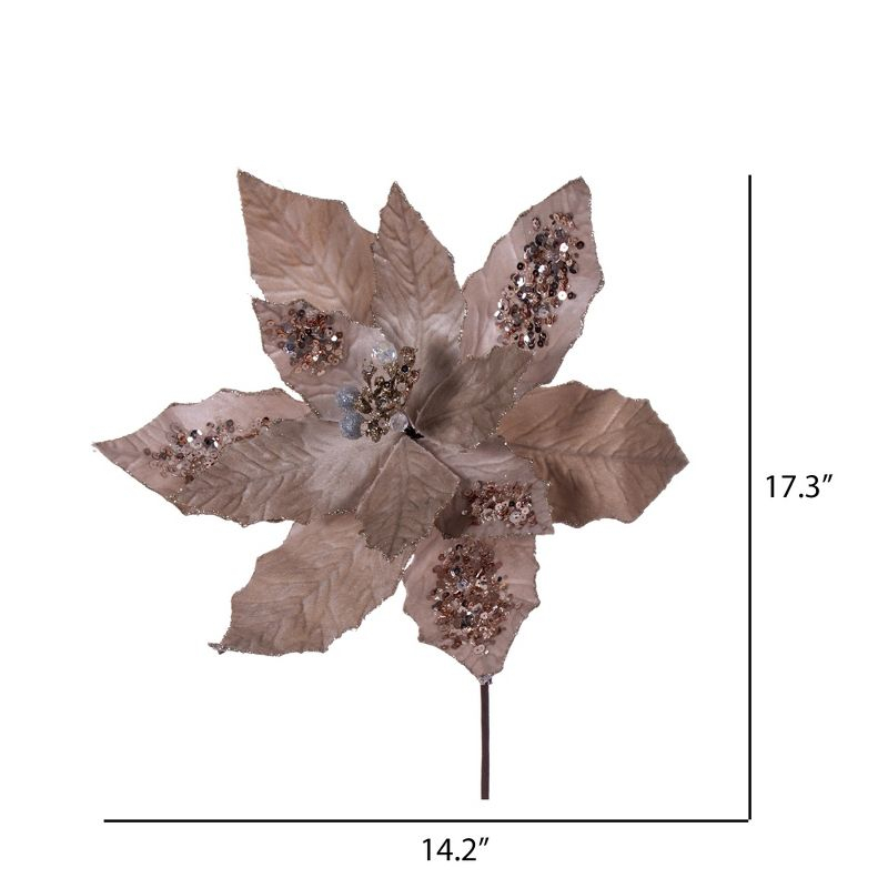 Vickerman 17" Artificial Champagne Poinsettia Christmas Stem, 12" Flower, 3 per bag