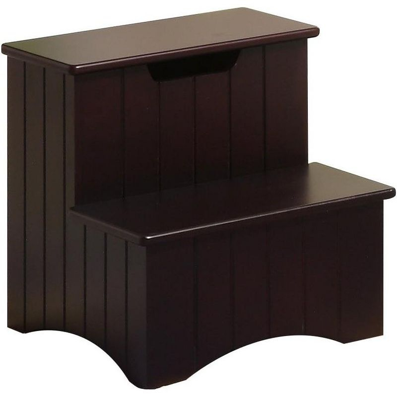 Kings Brand Dark Cherry Finish Wood Bedroom Step Stool With Storage