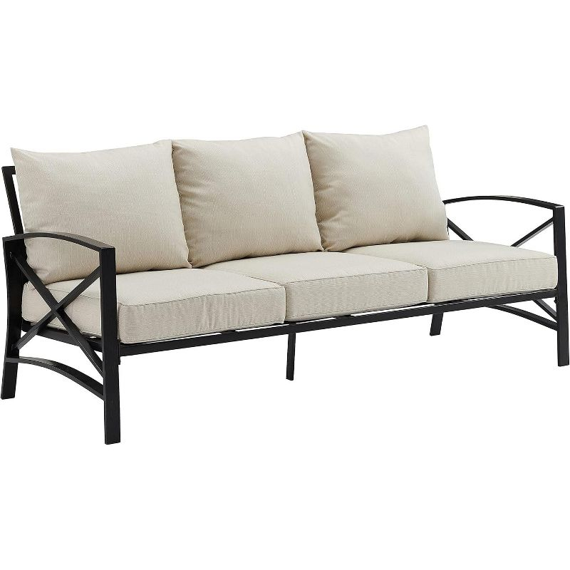 Kaplan Outdoor Metal Sofa Oil Rubbed Bronze with Oatmeal Cushions - Crosley: Steel Frame, UV-Resistant, 3-Seater