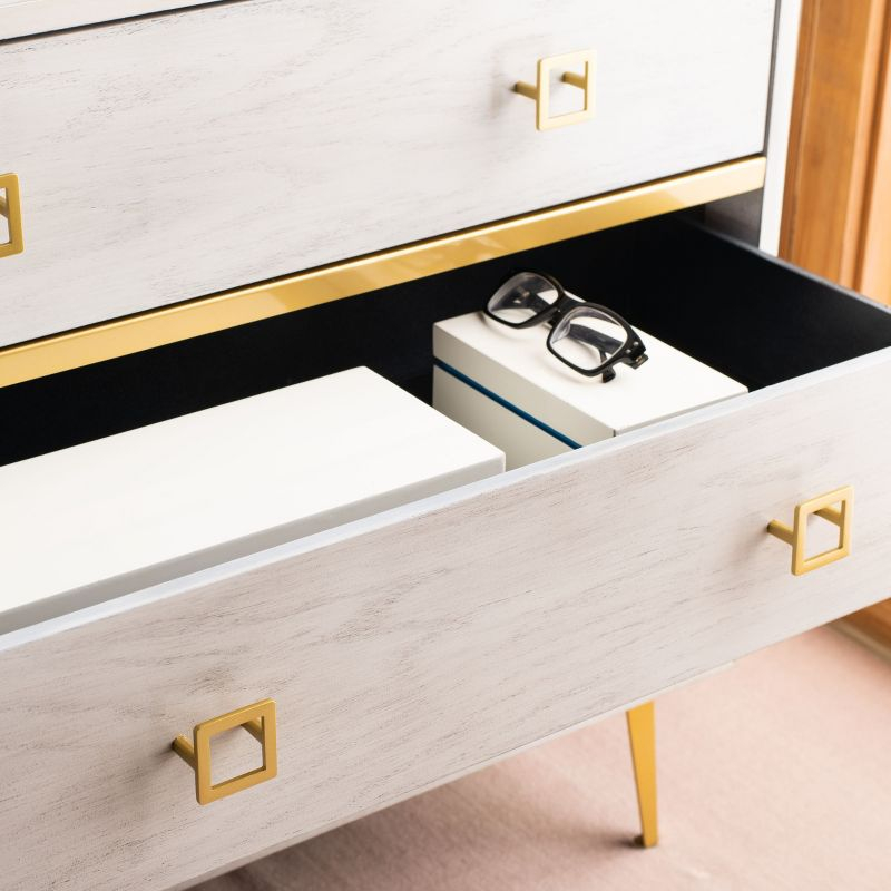 Katia 3 Drawer Chest - CHS6413 - White Wash/Gold - Safavieh