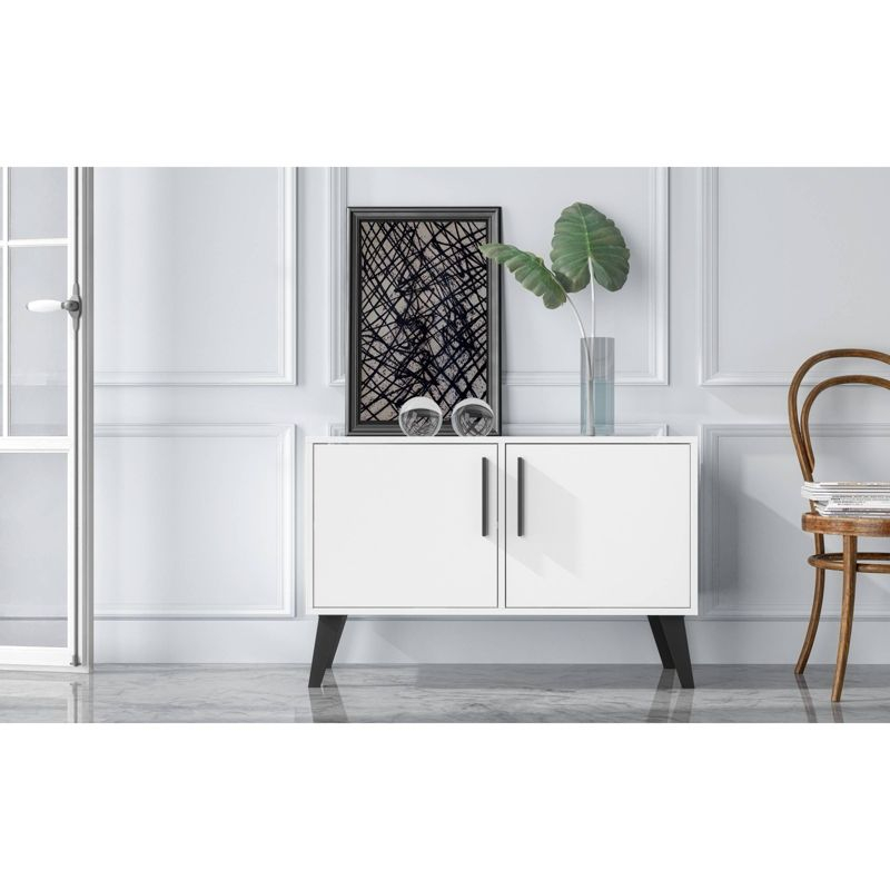 Amsterdam Double Side Table 2.0 White - Manhattan Comfort: Mid-Century Buffet, 2-Door Cabinet