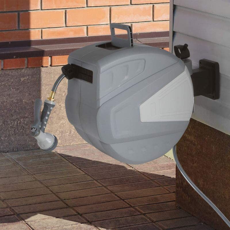 Retractable Hose - 100 FT Garden Hose with 9 Nozzle Patterns - Hose Reel Wall Mount with 180-Degree Swivel Bracket and Auto-Rewind by Pure Garden