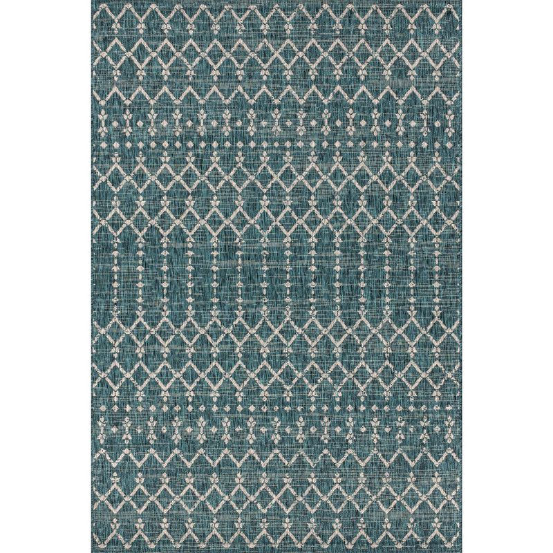 5'x8' Ourika Moroccan Geometric Textured Weave Indoor/Outdoor Area Rug, Teal/Gray - JONATHAN Y