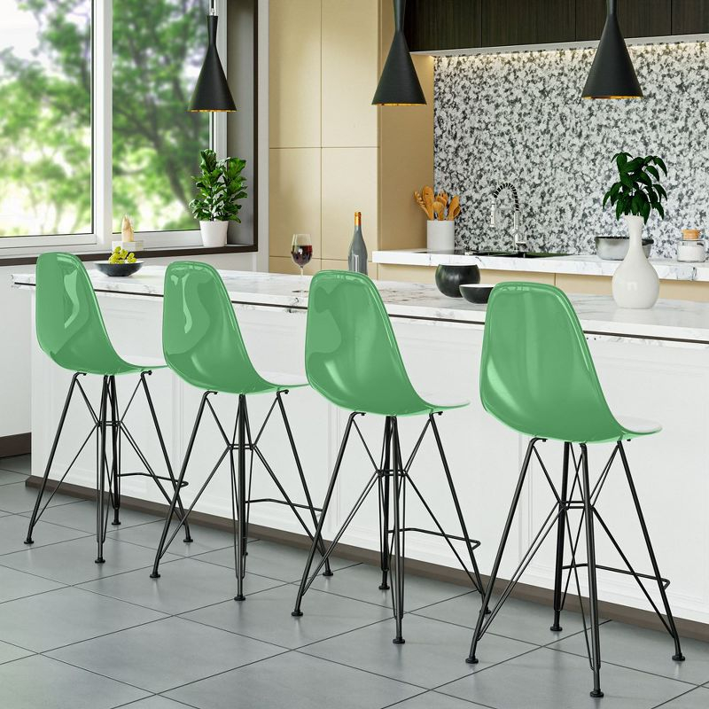 LeisureMod Cresco Mid Century Modern Acrylic Counter Height Barstool with Black Steel Base – Ideal for Kitchens and Dining Rooms, White/Green