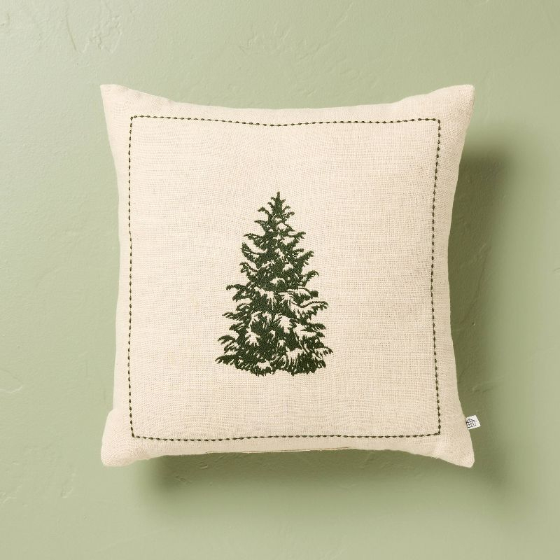 16"x16" Tree Embroidered Christmas Throw Pillow - Hearth & Hand™ with Magnolia