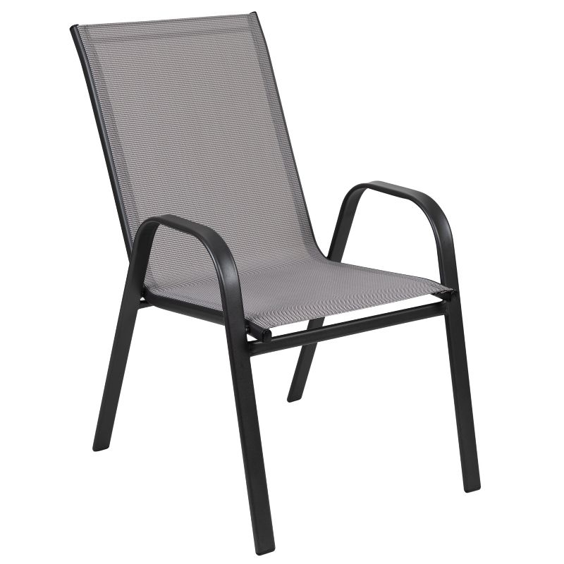 Emma and Oliver 4 Pack Gray Outdoor Stack Chair with Flex Comfort Material - Patio Stack Chair