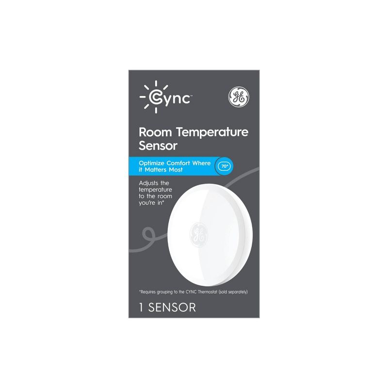 GE CYNC Smart Room Temperature Sensor: White Plastic Thermostat with CR2025 Battery, No Certifications