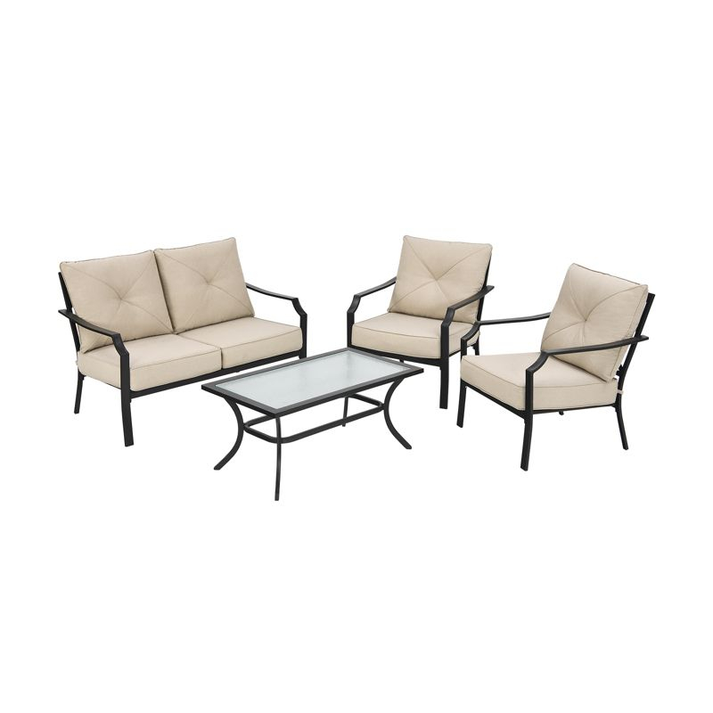 Tangkula 4 PCS Patio Furniture Set Outdoor Sectional Conversation Set w/Coffee Table & Cushions