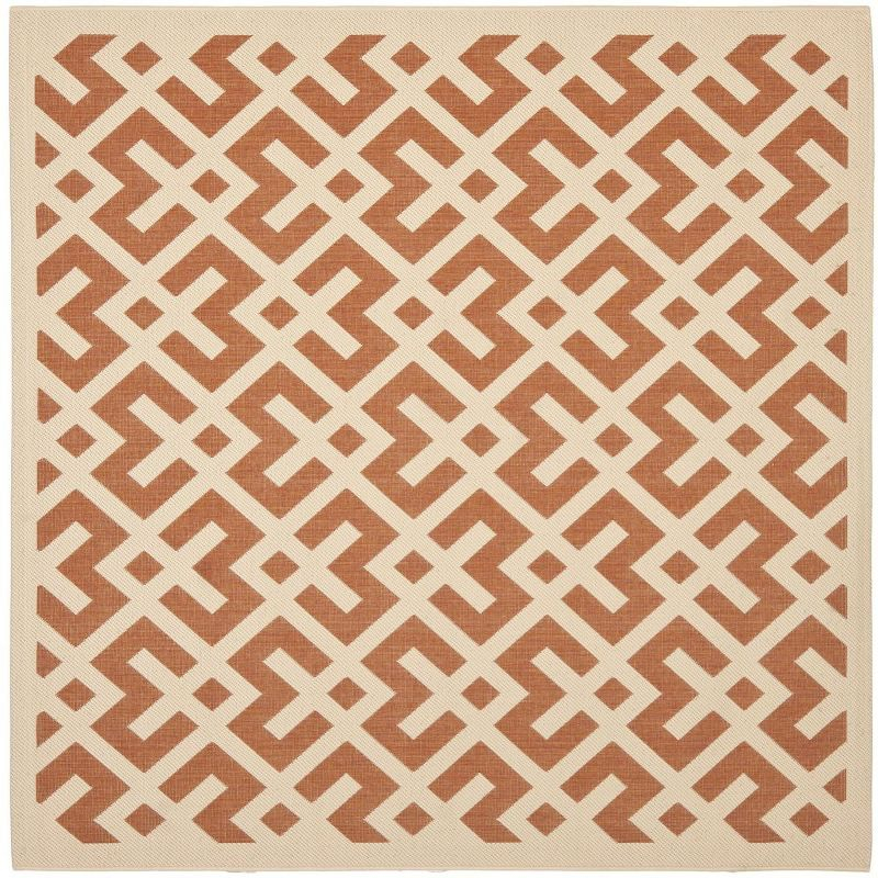 Courtyard CY6915 Power Loomed Indoor and Outdoor Area Rug - Terracotta/Bone - 4'x4' - Safavieh