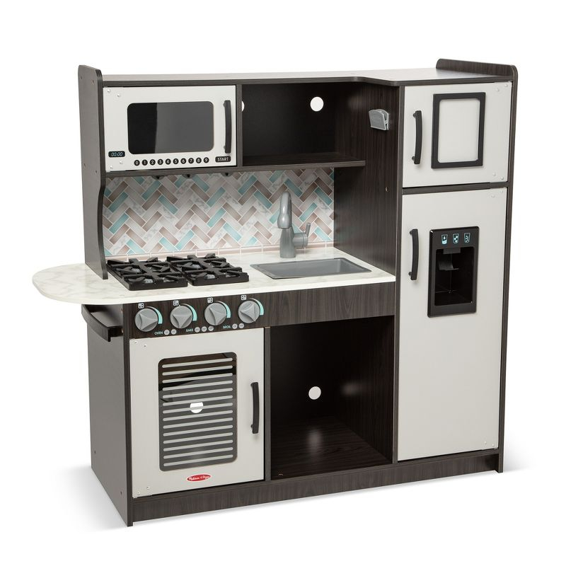 Melissa & Doug Chef's Wooden Pretend Play Kitchen for Kids with "Ice" Cube Dispenser - Charcoal Gray