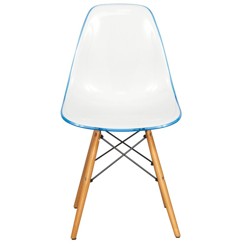 LeisureMod Dover Molded Dining Chair with Wooden Legs Set Of 2 in White Blue