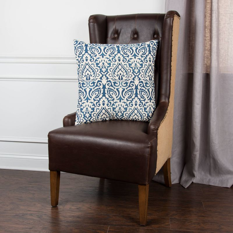 22"x22" Oversize Dulane Damask Poly Filled Square Throw Pillow Blue - Rizzy Home: Indoor Cotton Canvas with Hidden Zipper