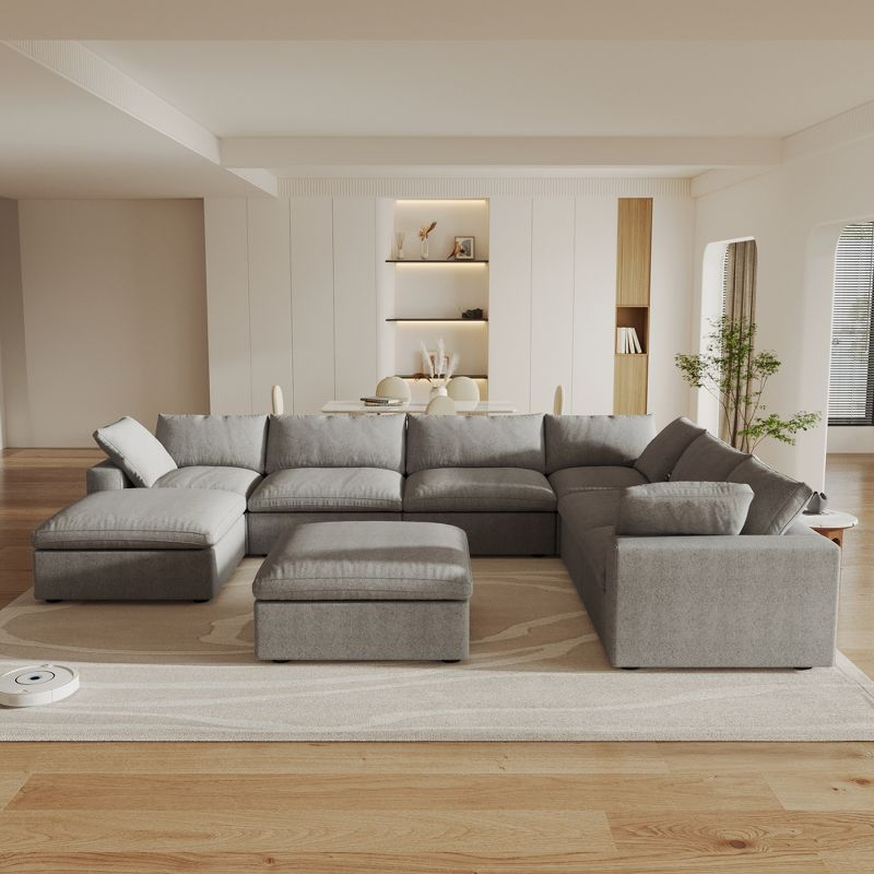 WJShome 8-Piece Cloud Modular Sectional Sofa,Down Filled Couch for Living Room,Minimalist Convertible Couches,Sofa Cover Washable & Removable,Grey